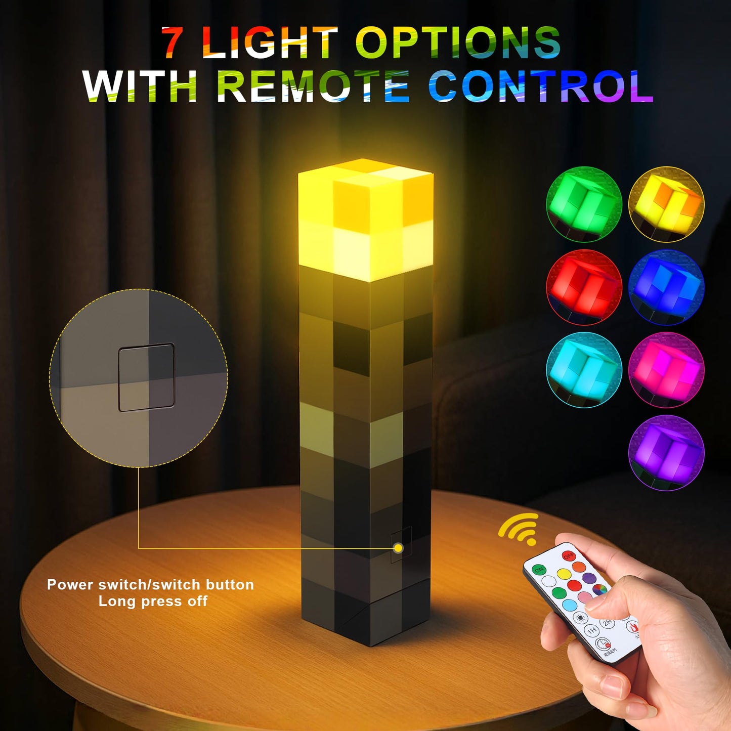 Arrasu LED Torch Lamp with Remote Control, USB Rechargeable, Wall Mountable, Multi-Color Night Light