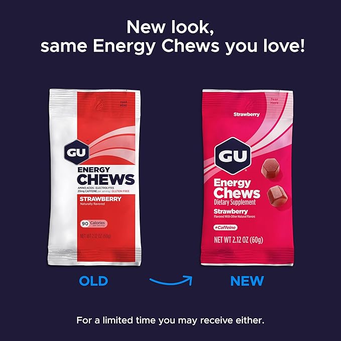 GU Energy Chews, Rainbow Mix Energy Gummies with Electrolytes, Vegan, Gluten-Free, Kosher, Caffeine Free, and Dairy-Free On-The-Go Energy for Any Workout, 12 Bags (24 Servings Total)