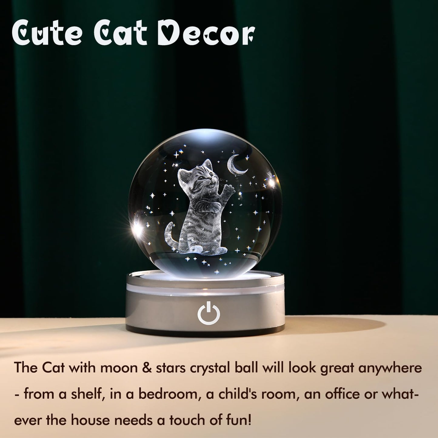 Ifolaina Cat Themed Gifts For Women 3D Crystal Ball Night Light 3.15In Globe Figurine Lamp Cat Lovers Presents For Birthday Mothers Day