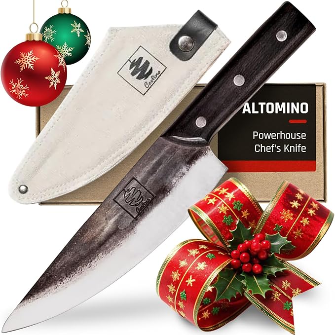 COOLINA Altomino Handmade Butcher Knife, 5.7-in Manganese Steel Blade, Hand-forged Chinese Knife for Meat and Deboning