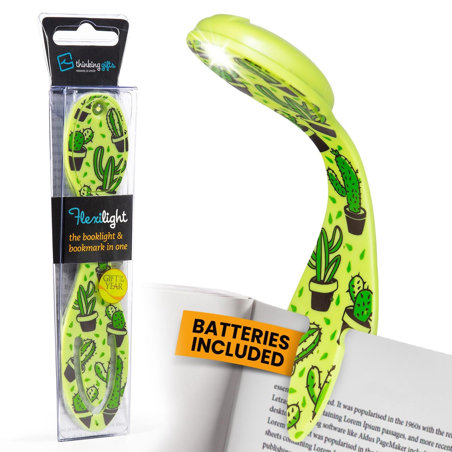 Gifts for Readers & Writers Flexilight Bookmark Reading Light | LED Clip-On | Battery Operated | Cactus Color | Model 2