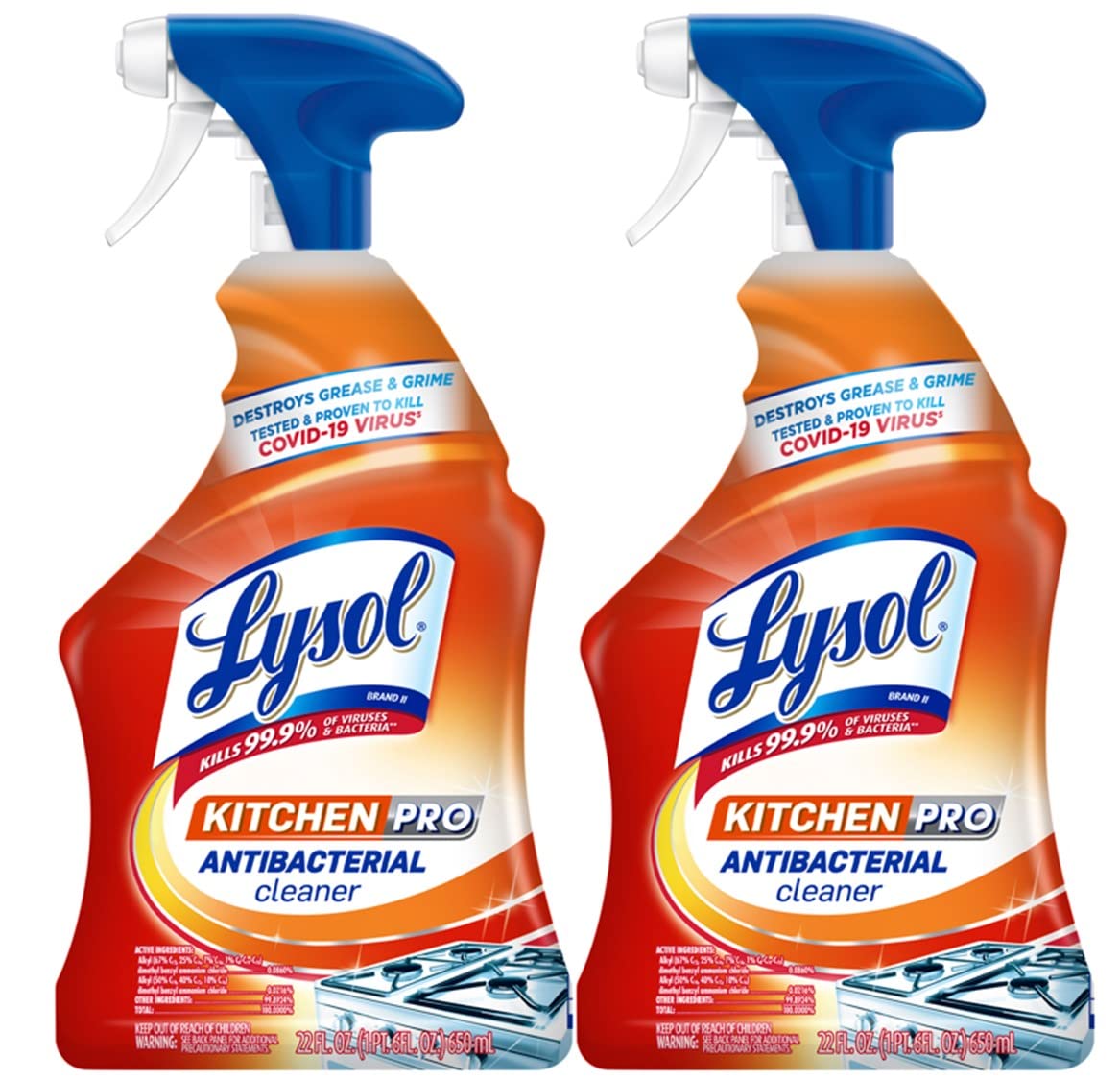 Lysol Kitchen Pro Antibacterial Cleaner Trigger, 22 Fl Oz (Pack of 2)