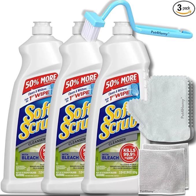 3pk Soft Scrub®' All Purpose Scrub Cleaner with Bleach Cleanser 36 Fl Oz EACH + Bonus: (1) Emery Sponge Wipe Magic Wipe With Handle