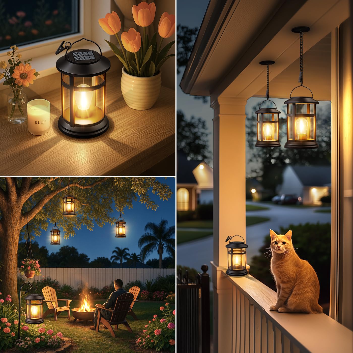 Nfever Solar Lanterns Outdoor Waterproof: 4 Pack Hanging Solar Lights For Outside Patio Porch Garden Tabletop Decor - Bright Led Warm White Solar Powered Lighting - 2025 Gardening Lovers Mom Gifts