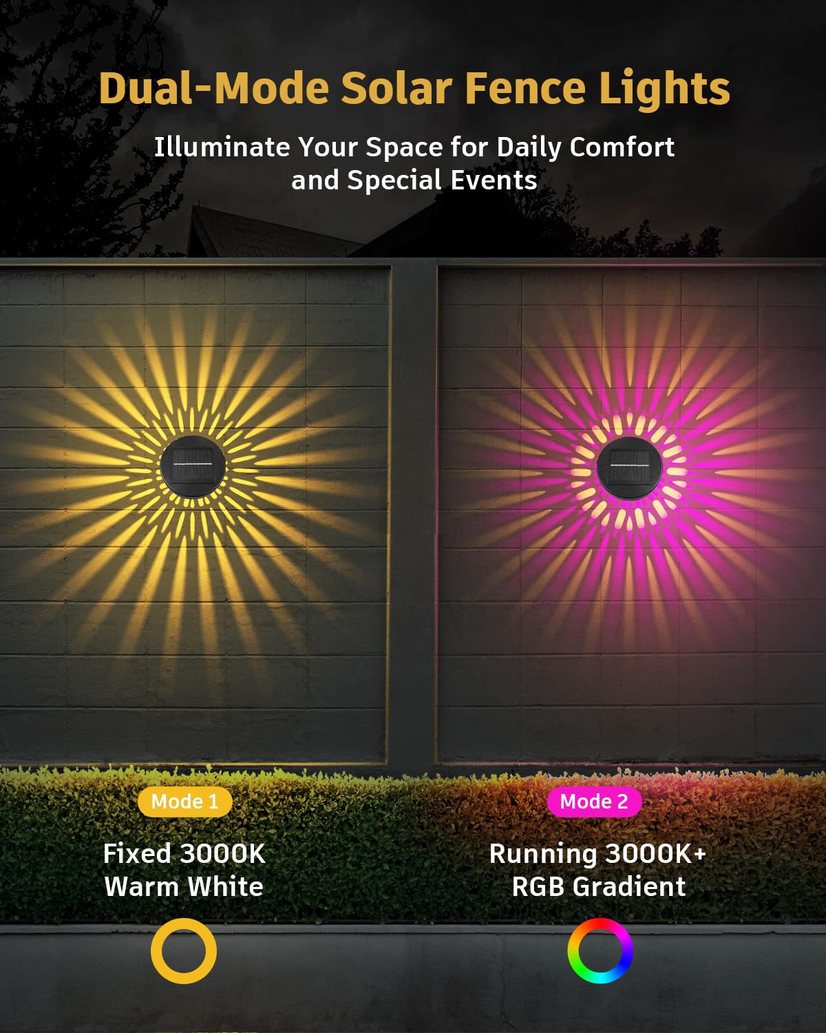 Vangue Solar Lights Outdoor Garden  2025 New Dynamic Running Light  Ip65 Waterproof Dual-Mode Solar Powered Outdoor Lights For Pathway Lawn Patio Yard Landscape Driveway (2)