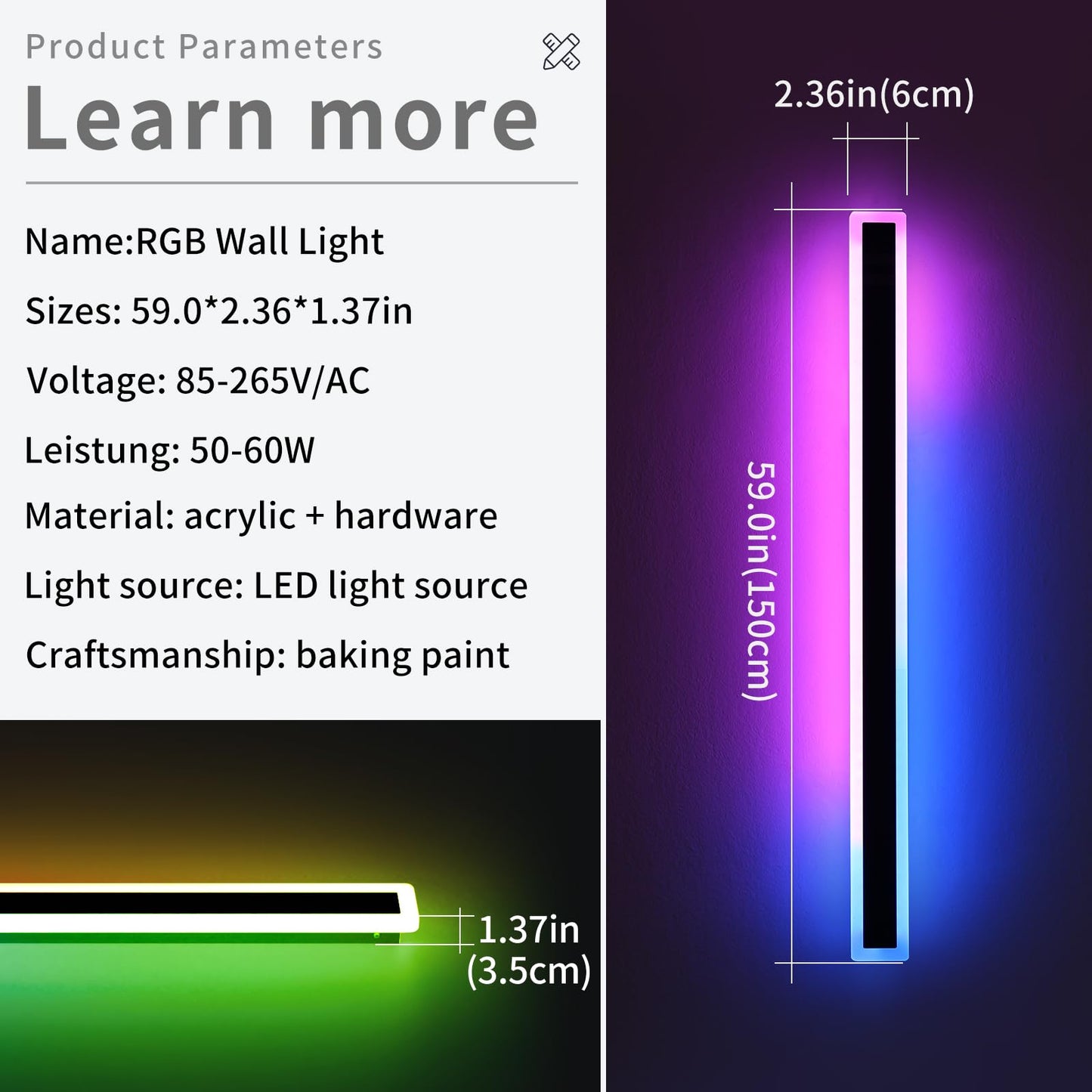Daoseolo 2 Pack Modern Outdoor Wall Light  59Inch Rgb Led Wall Sconce  Ip65 Waterproof  10 Colors Dimmable Wall Mount Light Fixture For Fence  Garage  House  Black Aluminium  With Remote Control