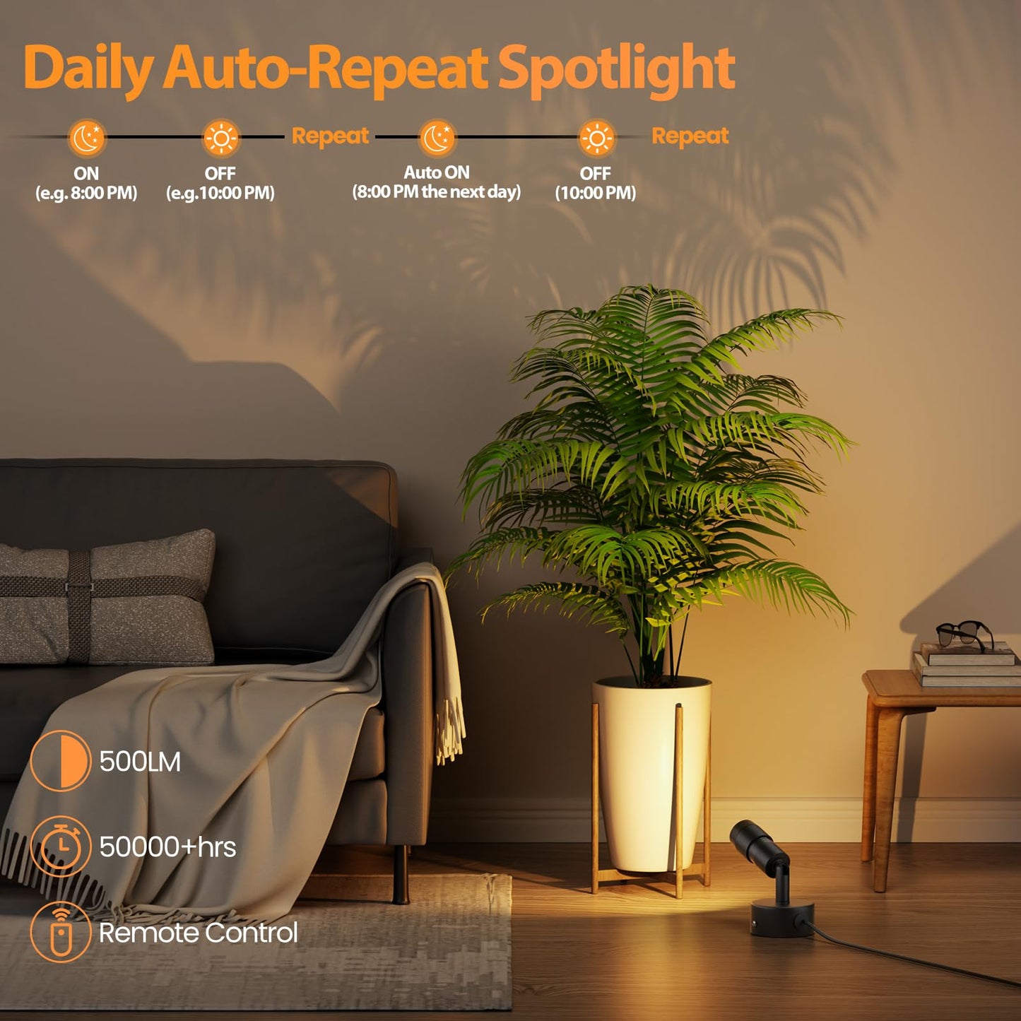 Tuyubee Muti-Color Zoomable Led Spot Lights Indoor Uplighting With Remote & Timer  5W Up Lights Indoor Dimmable Plant Spotlight Uplights Accent Lighting  Floor Spotlight Lamp 2 Pack Black