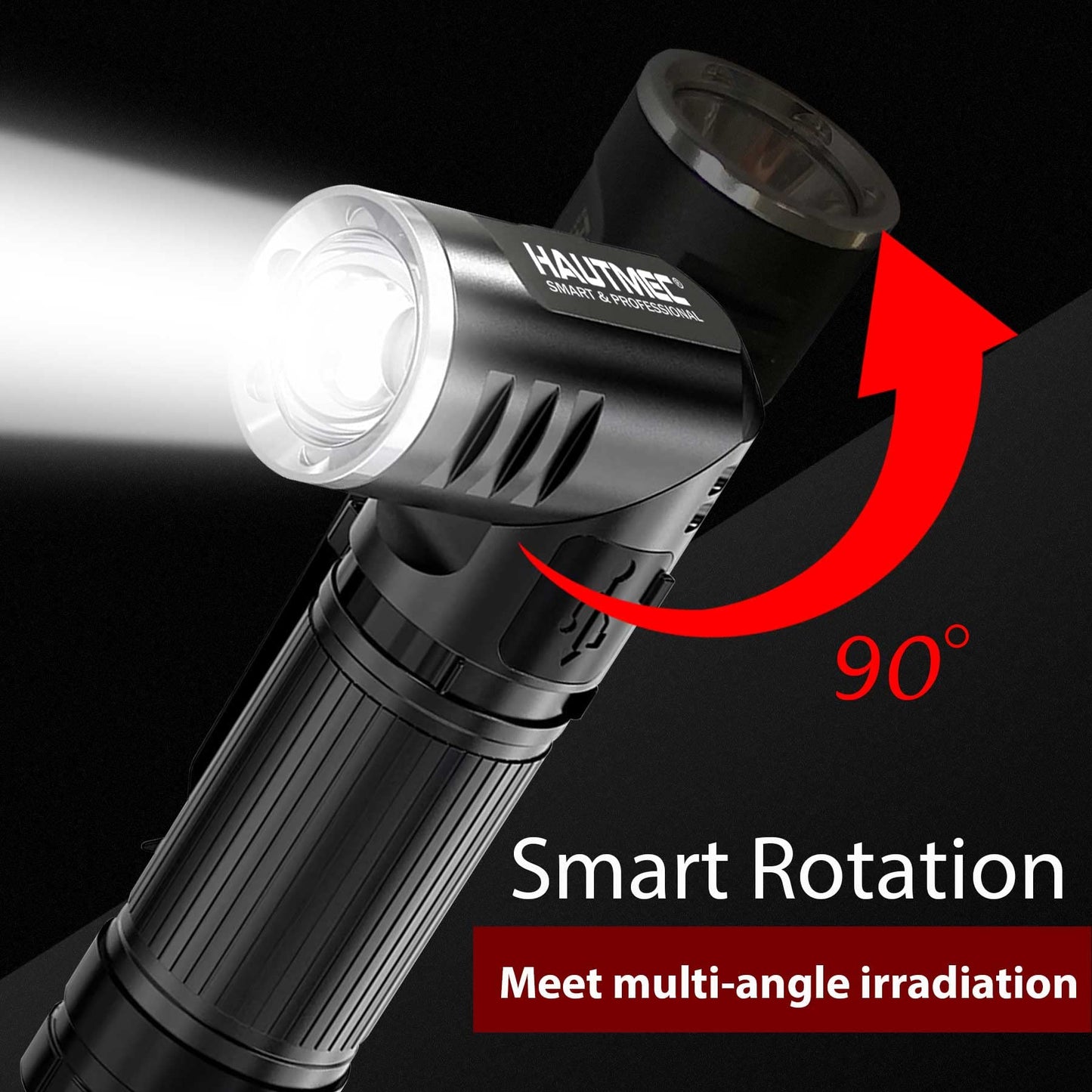 HAUTMEC Rechargeable LED Flashlights 500 Lumens 3 Modes Mini Flashlights 2 Pack Swivel Flashlights Model HT0092-2PC