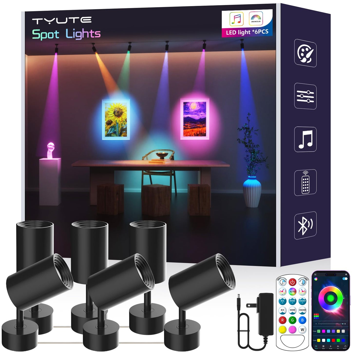 Tyute RGB LED Spotlights - Color Changing, Dimmable, App & Remote Control, Model SSG-402