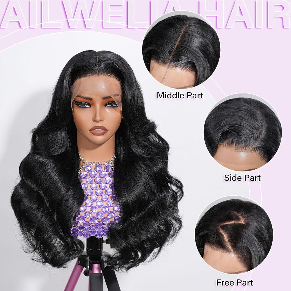 Ailwelia 13x6 Body Wave Lace Front Wigs Human Hair 200 Density Hd Transparent Lace Front Glueless Plucked Frontal Wigs 13x6 For