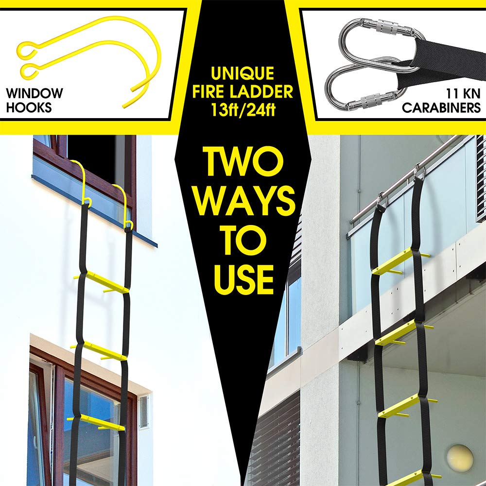 Fire Escape Ladder 2 Story 13 ft | Rope Ladder Fire Escape for Homes Two-Story | Portable, Foldable & Compact | Emergency Ladder Suitable for Balcony | Emergency Ladders for Second Floor House