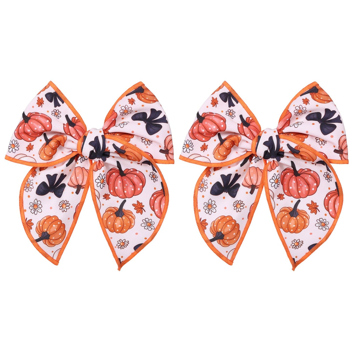 2pcs Fall Pumpkin Fable Hair Bows 5.5 Cotton Linen Bow Hair Clip Alligator Cheer Barrettes for Kids Girl Women Thanksgiving Outf