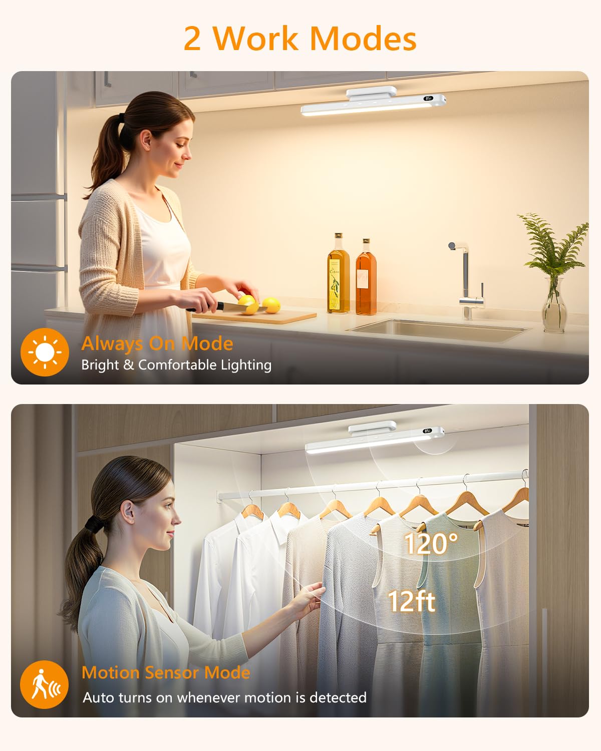 Willed 5W Motion Sensor Led Light Bar  Eye-Care Rechargeable Closet Light With Battery Level Display  Makeup Lighting  Motion Sensor Light Indoor For Cabinet  Closet  Desk And Bathroom
