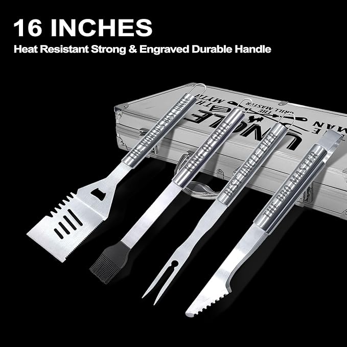 Uncle Gifts, Uncle Gifts from Niece/Nephew Heavy Duty Grilling Accessories Kit for Backyard BBQ, Thick Stainless Steel Grill Utensils with Non-Slip Handle Tool for Man on Birthday Fathers Day