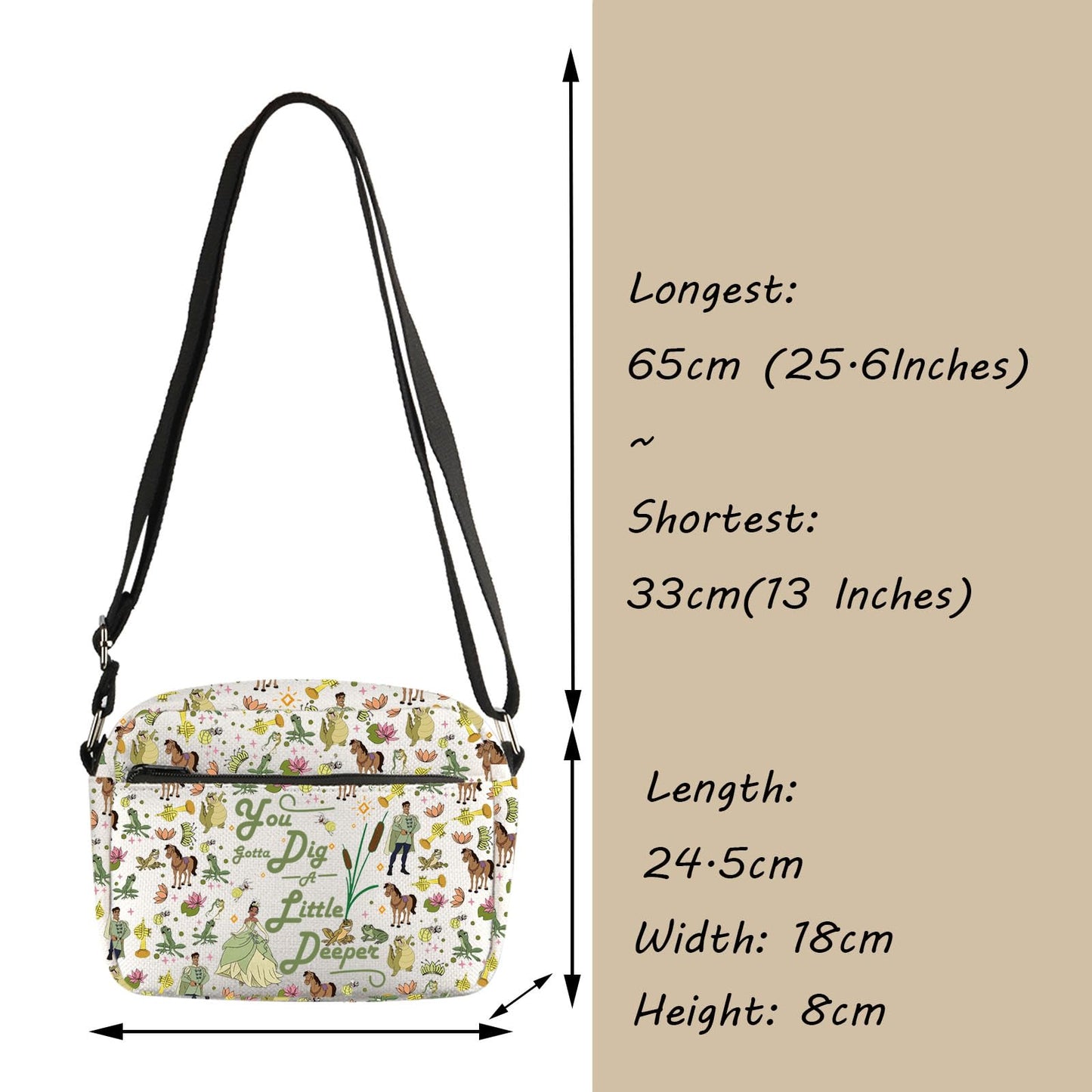 TGBJE Princess Inspired Crossbody Bag Frog Princess Gift You Gotta Dig A Little Deeper Messenger Bag Cartoon Movie Gift (Deeper Big CB)