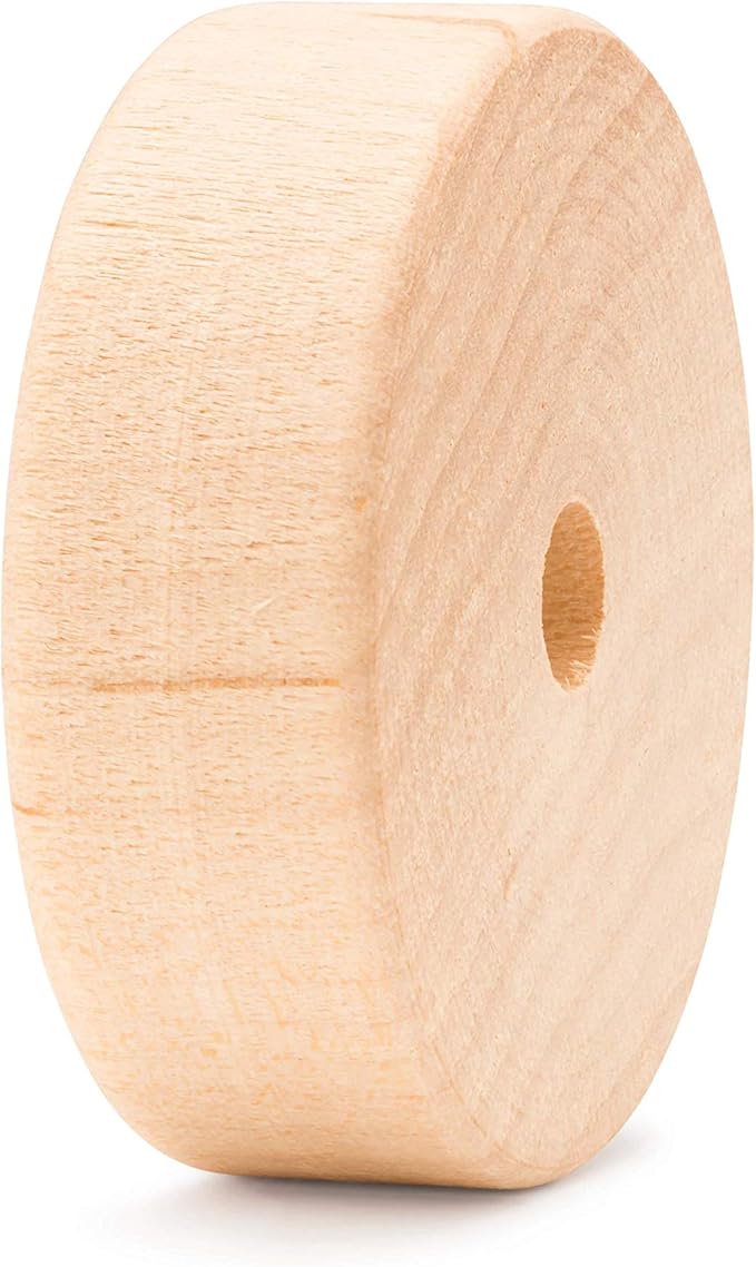 2-inch Diameter Slab Wooden Wheels for Crafts, 3/8-inch Hole, 7/16-inch Thick, Pack of 24 Mini Wood Wheels for Model, by Woodpeckers
