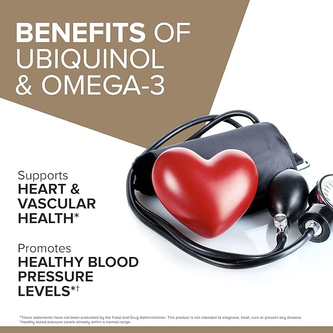 Qunol Plus Ubiquinol + Omega 3, Ubiquinol CoQ10 200mg with 250mg Omega-3 Fish Oil, Extra Strength, Antioxidant for Heart Health, Natural Supplement for Energy Production, (Bovine Version), 90 Count