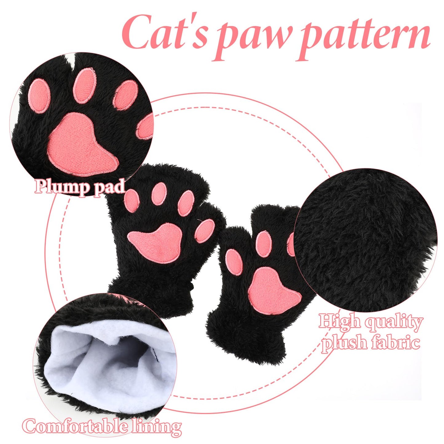 COMNICO Cat Paws Gloves Soft Hand Paw Gear Bear Furry Paw Fingerless Cat Mittens Halloween Cosplay Costume Accessories