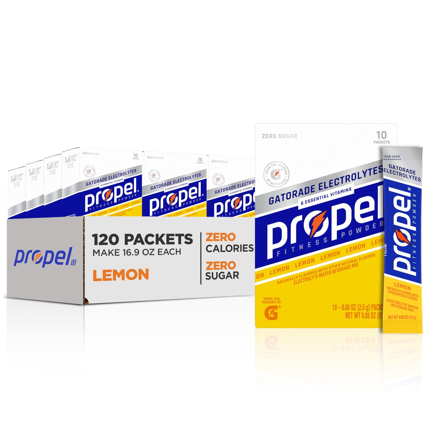 Propel Electrolyte Enhanced Water Drink Mix Powder Packets, Lemon, Zero Calorie & Zero Sugar Hydration with Electrolytes and Vit