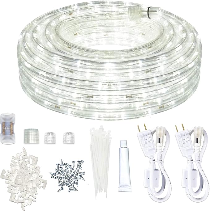 SURNIE Rope Lights Outdoor Waterproof Daylight White: LED 50FT Cuttable Outside Bright 110V Lighting Connectable Flexible ...