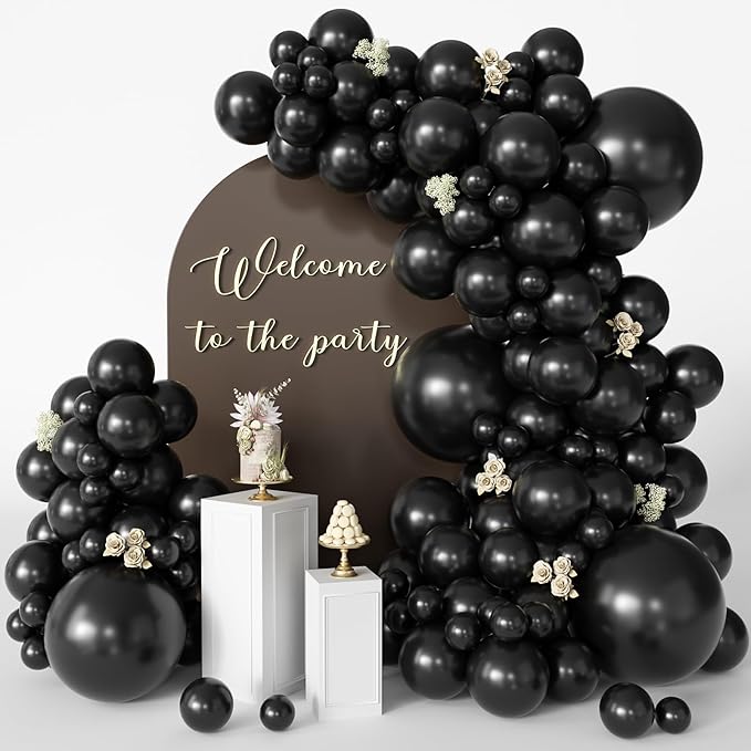 CVPARTYON Black Balloons 125 Pcs Different Sizes Pack of 18 12 10 5 Latex Balloons for Birthday Party Black Balloon Arch K...