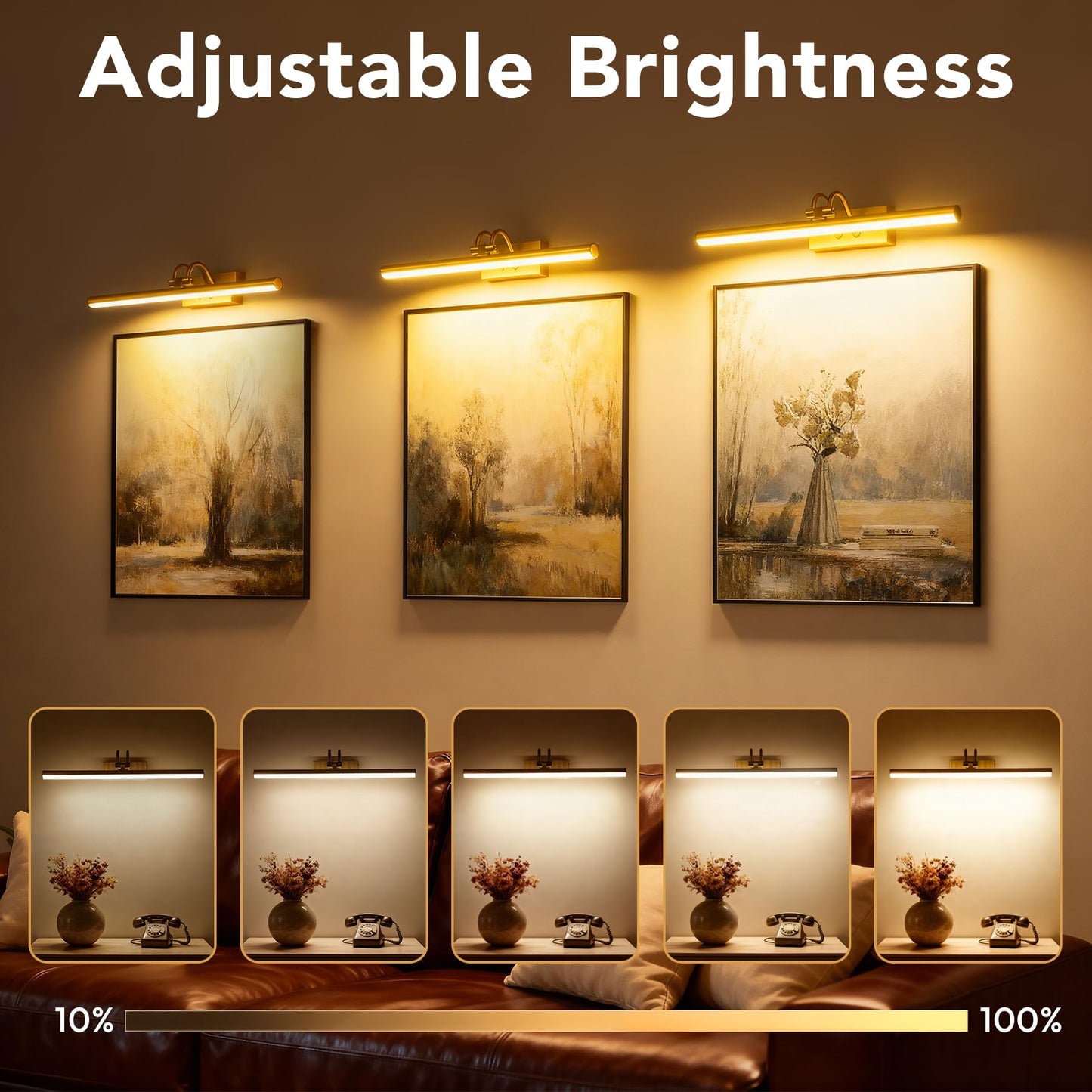 Raifoolly Picture Light 16In Wireless Battery Wall Lighting Remote Art Lights For discomfort-reducingtings With Timer And Dimmable For Display Photo Frame Portrait Dartboard-Copper