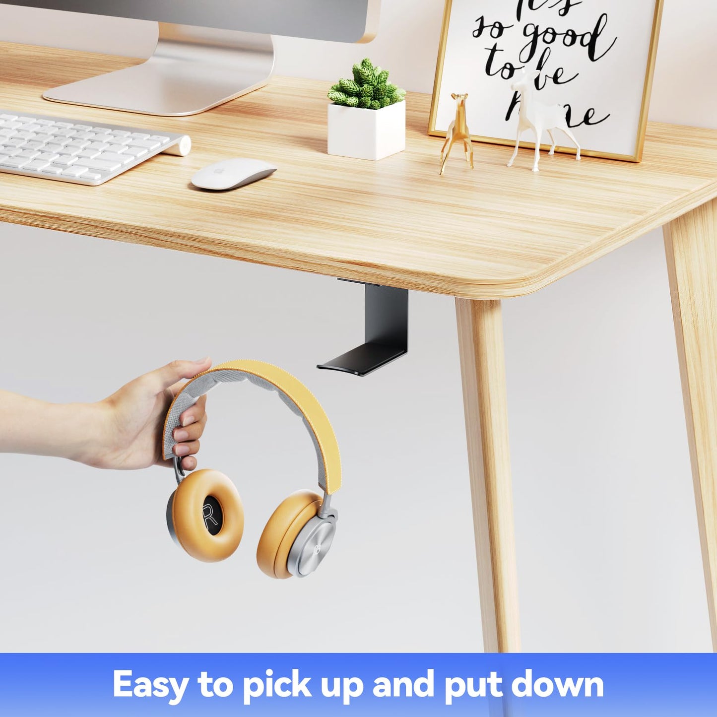 Yocice Headphone Stand Hanger,Headset Holder Mount,Hook with Strong Adhesive Tape for Headphones (H02-Black-1PCS)