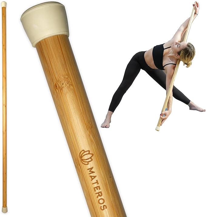 Materos 5ft Yoga Stick Made from Natural Bamboo - Yoga Dowel, Mobility and Exercise Stick for Workout, Stretching, Flexibi...