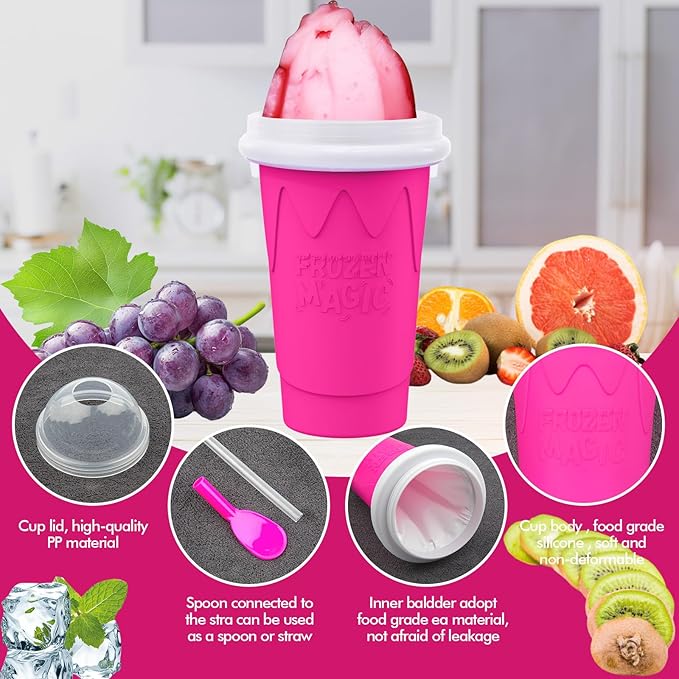 500ML Slushie Maker Cups, Magic Quick Frozen Smoothies Cup for Homemade Milk Shake Ice Cream Makers, Cooling Cups, Double Layer Squeeze Slushy Cup, Birthday Gifts for Boy, Girls,Friends,Family