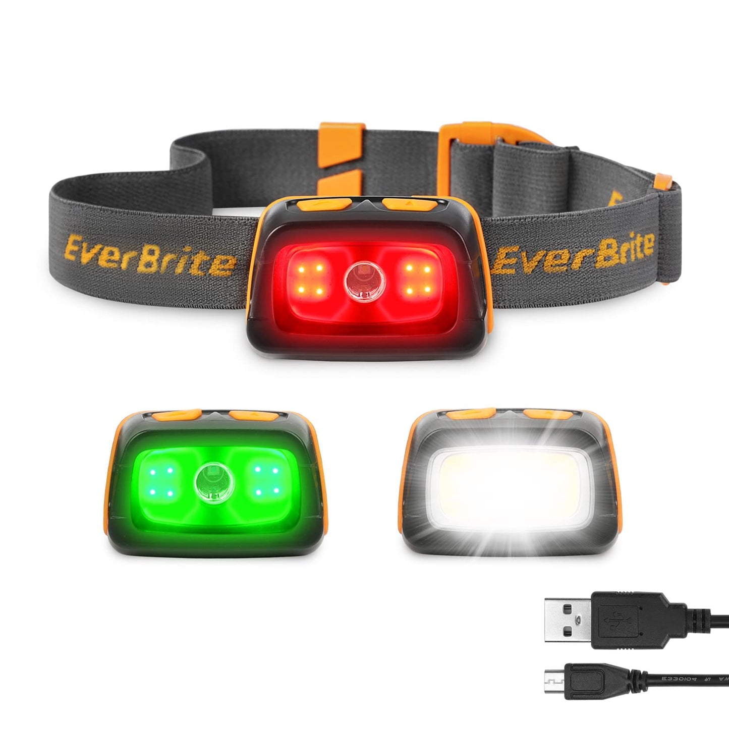 EverBrite Rechargeable Headlamp 350 Lumens with Red/Green Light, 7 Modes, Gray, Model E021031A