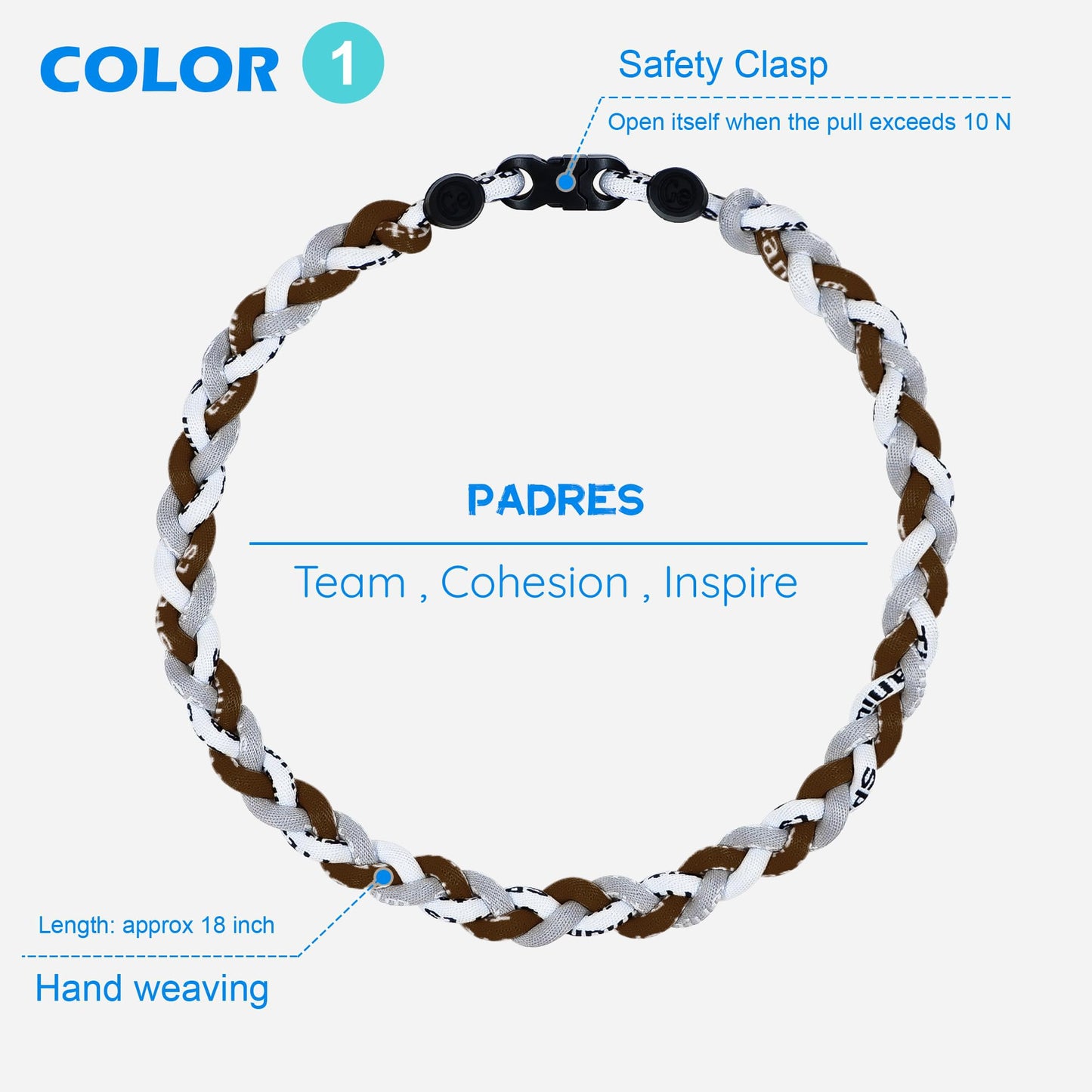 SUPBOMM 3 pcs Baseball Rope Necklaces, League Team Colors Braided Necklace, Baseball Team Gifts, Padres