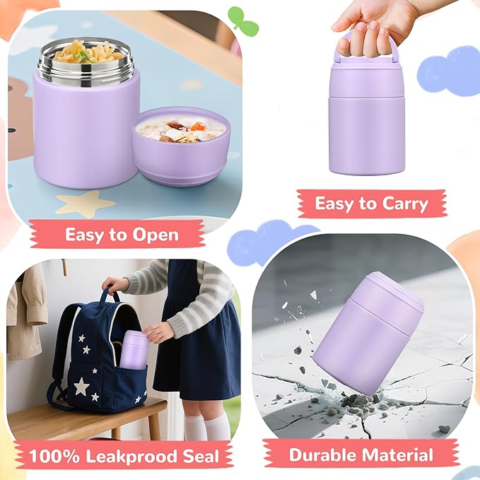 10oz Soup Thermo for Hot Food Kids Insulated Food Jar Container with Spoon Width Mouth Stainless Steel Leak Proof Thermo Lunch Box for School Travel