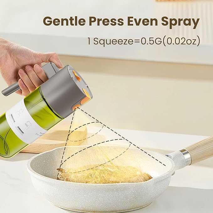 Upgrade 2 in 1 Oil Sprayer for Cooking, Olive Oil Dispenser Bottle for Kitchen Gadgets with Stickers, 17oz/500ml Food Grade Light-Blocking Glass Spray Bottle for Salad, Air Fryer, BBQ