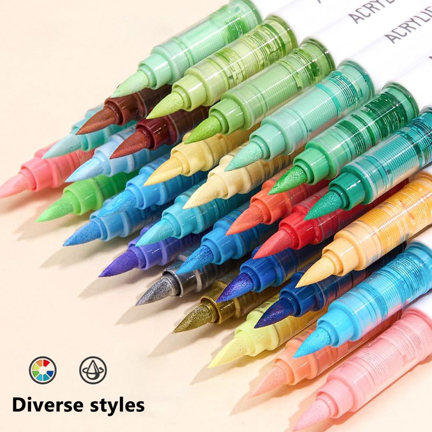 Water Based Acrylic Paint Markers, 9 Colors Acrylic Paint Pens Set with Soft Brush Tip, Marker Pen for Rock Painting, Egg, Wood, Glass, Paper, Acrylic Painter Ink (Dark Skin Series)
