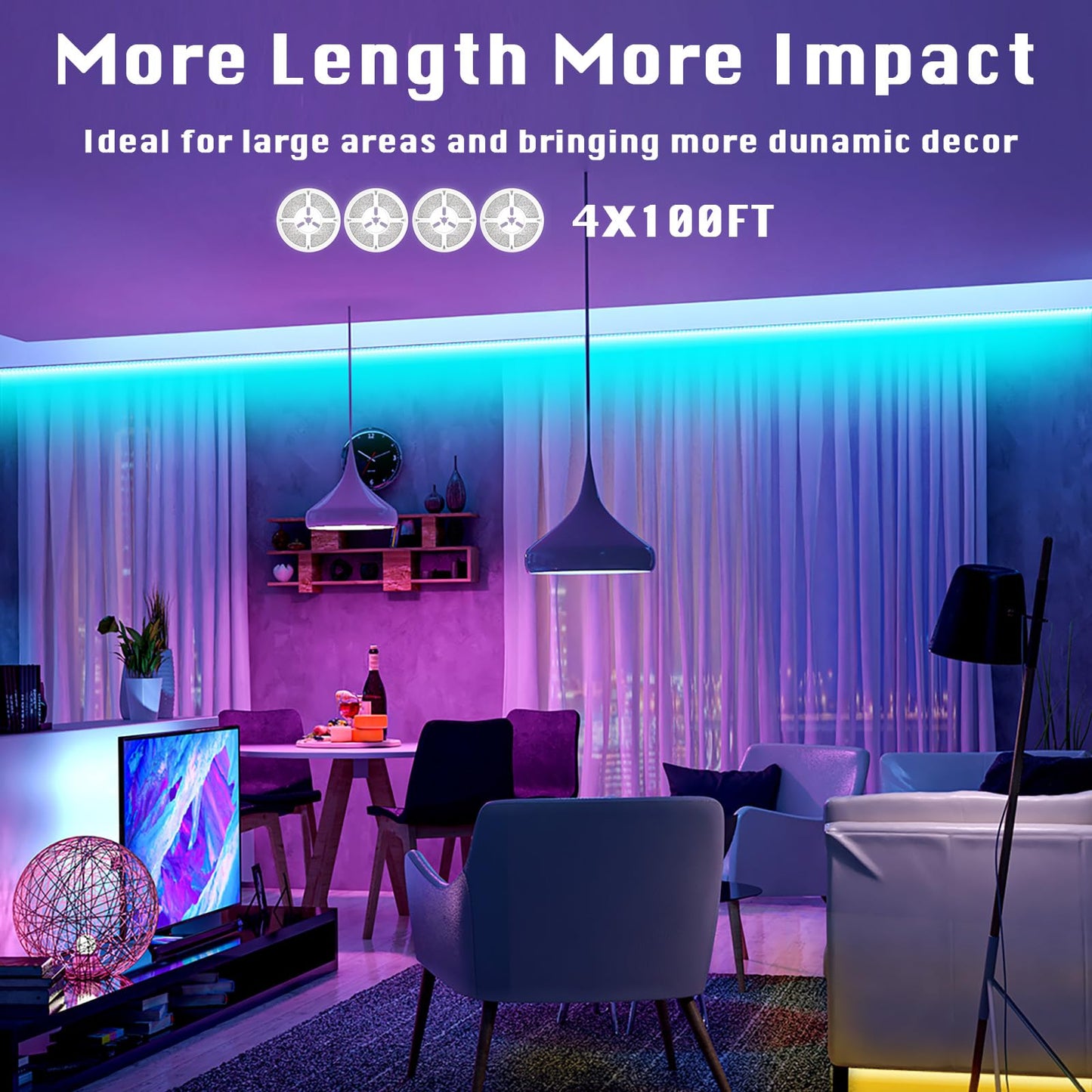 dalattin LED Strip Lights 400ft, Multicolor, Bluetooth App Control, Music Sync, Model TCF0243124G-JA01-AUS-A1