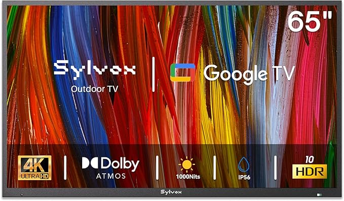 SYLVOX Outdoor TV, 65 inch Smart TV Waterproof Outdoor TVs, 4K Weatherproof Television for Outside,Support Google Assistan...