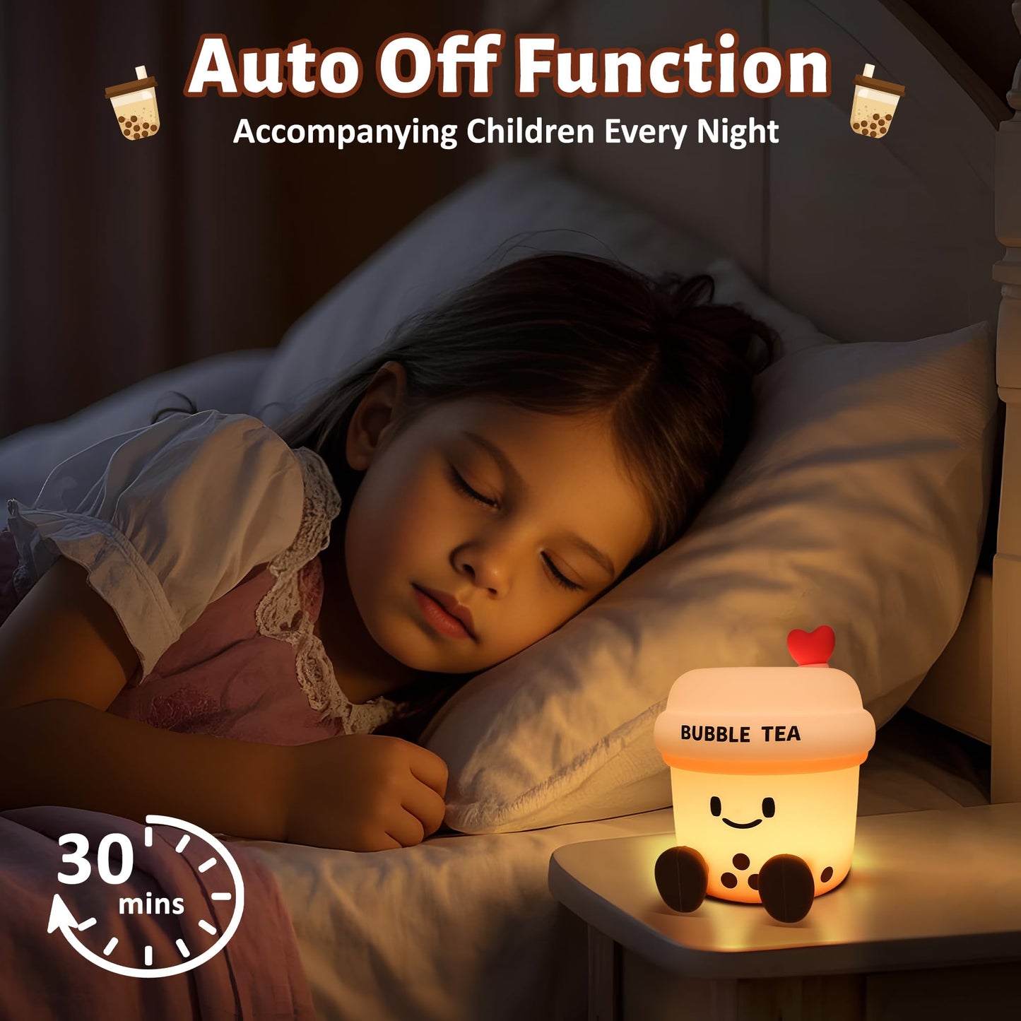 Attivolife Bubble Tea Night Light  Cute Boba Tea Nursery Silicone Lamp  Rechargeable Protable For Bedroom Home Table Decor Light With Dimmable & Timer  Christmas Birthday Gift For Kid Children Toddler