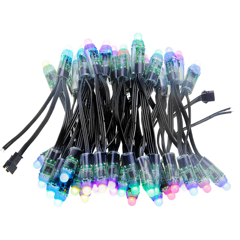 ALITOVE WS2811 LED Pixel Light 50pcs 5V RGB Waterproof Module Round Black Wire