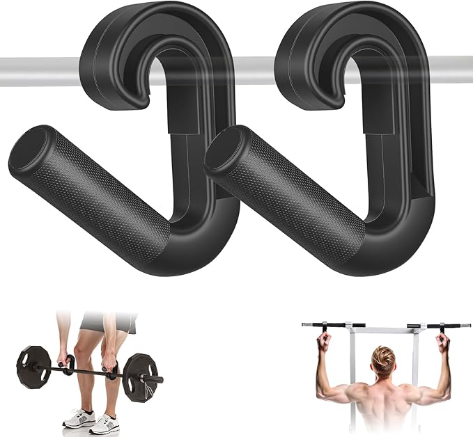 ONZILLO Neutral Grip Pull Up Handles, Ergonomic Non-Slip Hooks for Barbell Row Deadlift Resistant Bands Cable Machine, Lig...