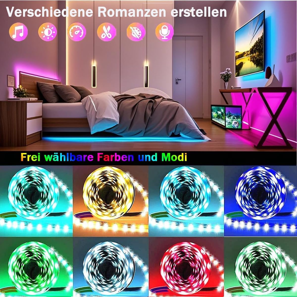 Glpe Led Strip Lights, 16.4Ft Bluetooth Rgbw, Usb Powered, Waterproof, With Smart App & Remote Control For Home Decor