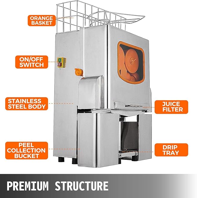 Commercial Juicer Machine, Orange Juice Machine with Pull-Out Filter Box Commercial Orange Juicer 22-30 Oranges Per Minute, 110V Juice Extractor, 120W Orange Squeezer with Acrylic Cover (E3)