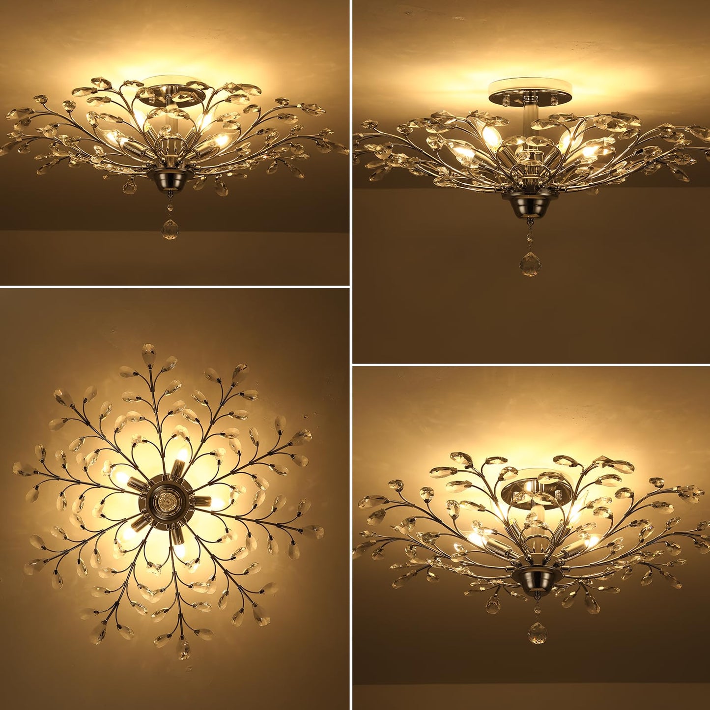 Ganeed Frozen Crystal Branch Close To Ceiling Light Chrome Silvery Vintage Chandelier With 5-Light Heads  Modern K9 Crystal Chandelier For Dining Room Living Room Bedroom Kitchen Over Table