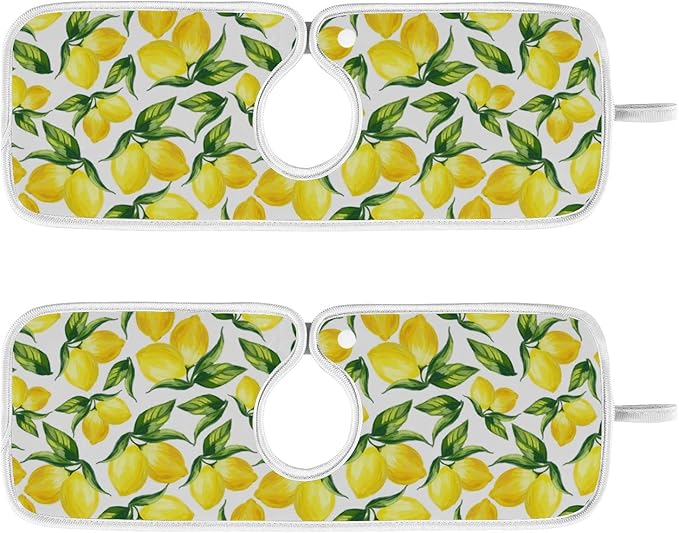 Kitchen Faucet Absorbent Mat,Lemon Water Splash Guard for Sink, Faucet Drip Catcher Thicken Sponge Microfiber Faucet Water Catcher Mat Sink Absorbent Mat for Kitchen 23x5in 2 Pack