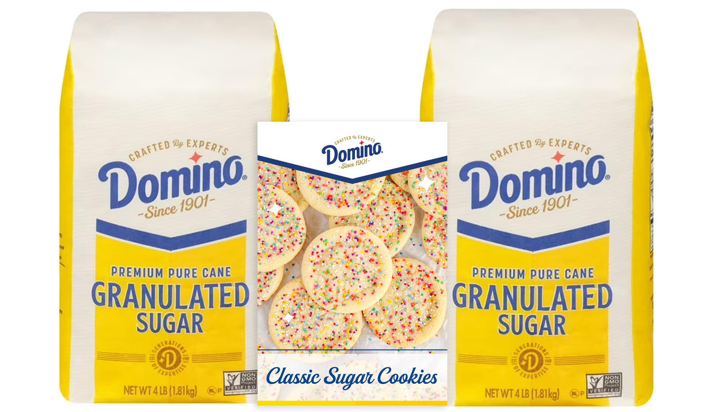 Domino Granulated Sugar  4 lb Bag of enhanced Pure Cane Sugar (Pack of 2) with Bonus Brand Recipe Card