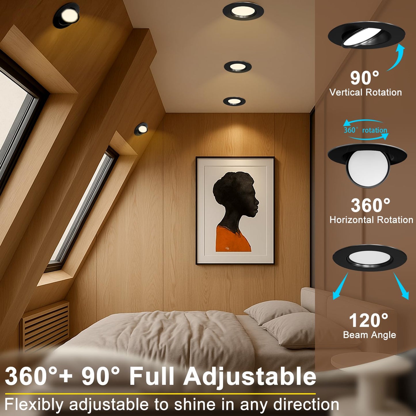 Lightdot 6 Pack 6 Inch Led Gimbal Recessed Lighting  360+90 Adjustable  3Cct Selectable & Dimmable (5%-100%)  1300Lm Ultra Bright Canless Downlight  Etl/Fcc Certified For Living Room/Kitchen-Black