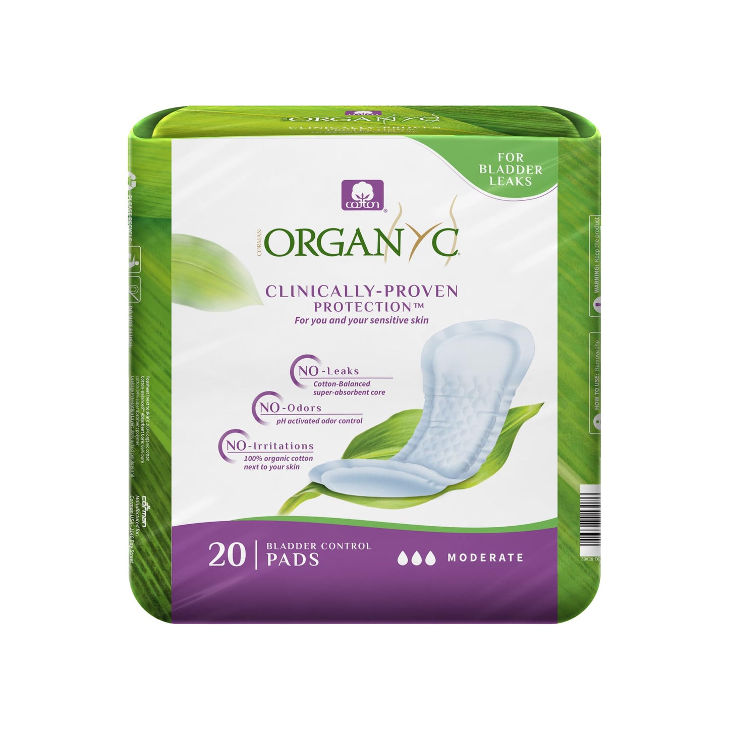 Organyc – 100% Organic Cotton Light Incontinence Pads for Bladder Leaks, FSA/HSA Eligible, Moderate Flow, 80 Count (4 Pack)…