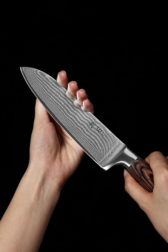 Wakoli EDIB Damascus Santoku Knife – 6.7-Inch Japanese Style Kitchen Knife | Genuine 67-Layer Damascus Steel Blade with VG10 Core | Ergonomic Pakkawood Handle | Professional Cooking Knife in Gift Box