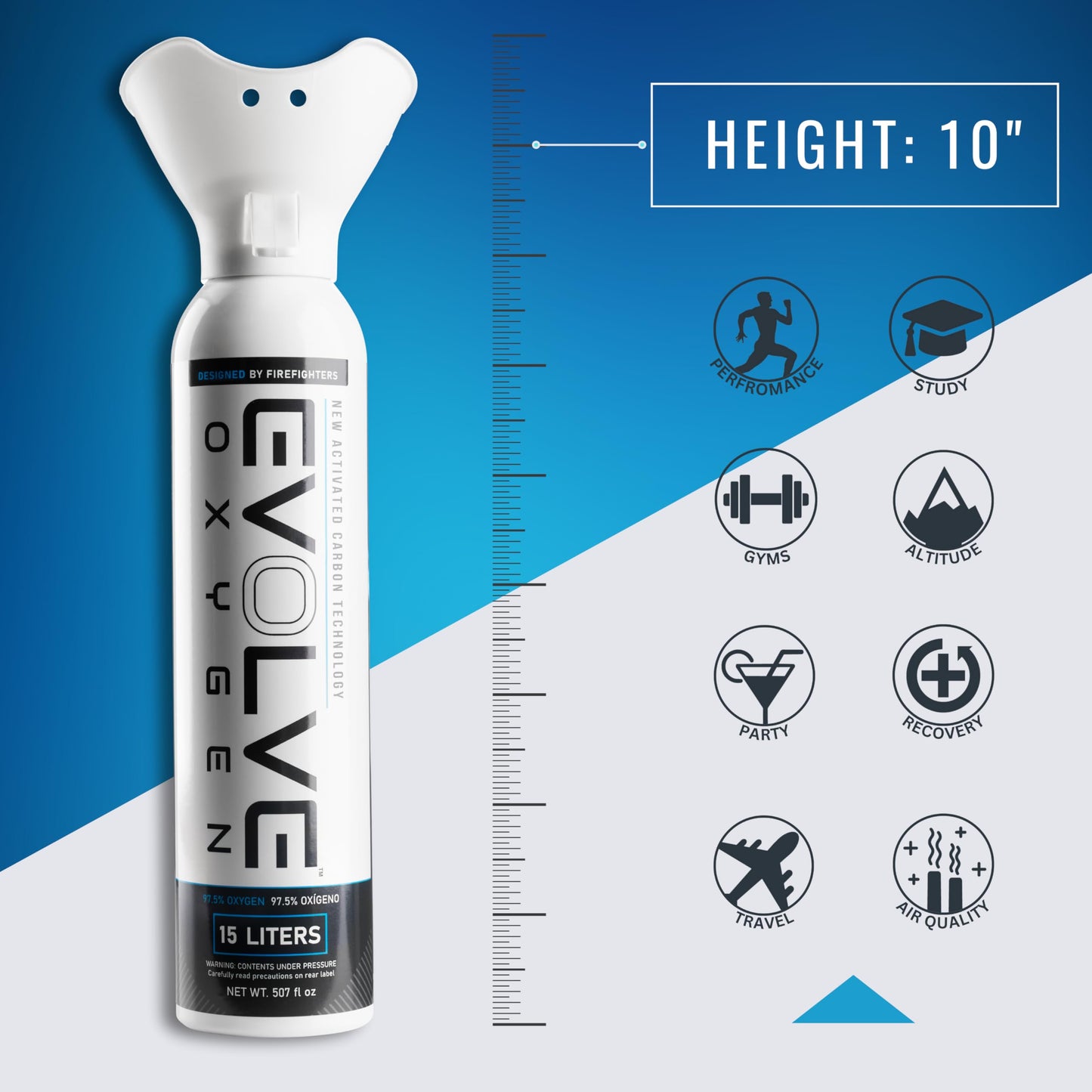 EVOLVE 15-Liter Pure Oxygen Canister with Breathing Cup | Portable Oxygen Can | Ideal for Home Use and Outdoor Activities | Designed by Firefighters | Made in The USA | Pack of 2