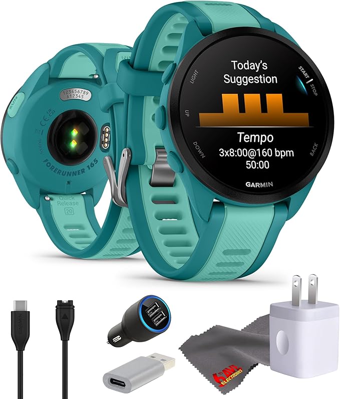 Garmin Forerunner 165 Music GPS Running Smartwatch, Fitness Tracker Smart Watch for Men and Women Bundle with Accessories...
