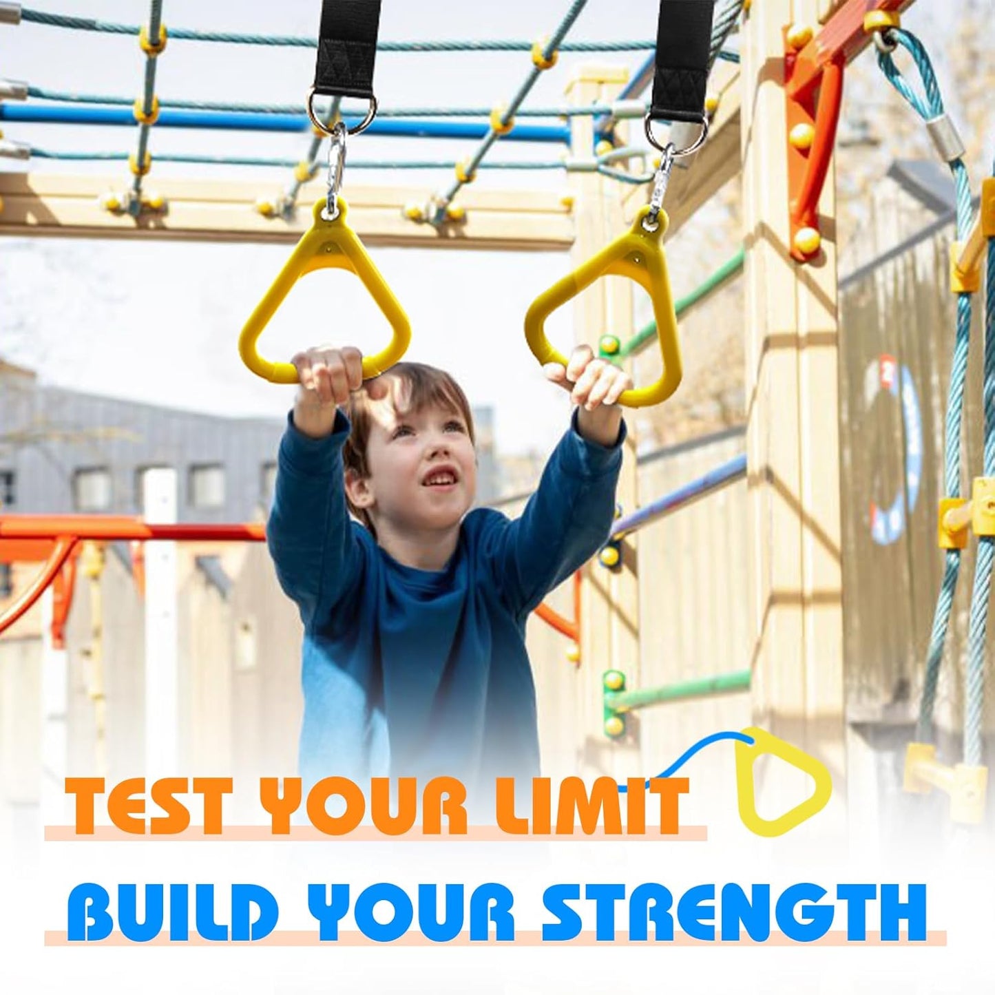 LadyRosian Trapeze Bar Swing Monkey Bars Hanging Ninja Rings Warrior Slackline Obstacle Course Kits for Kid Playground Equipment Accessories (Yellow)
